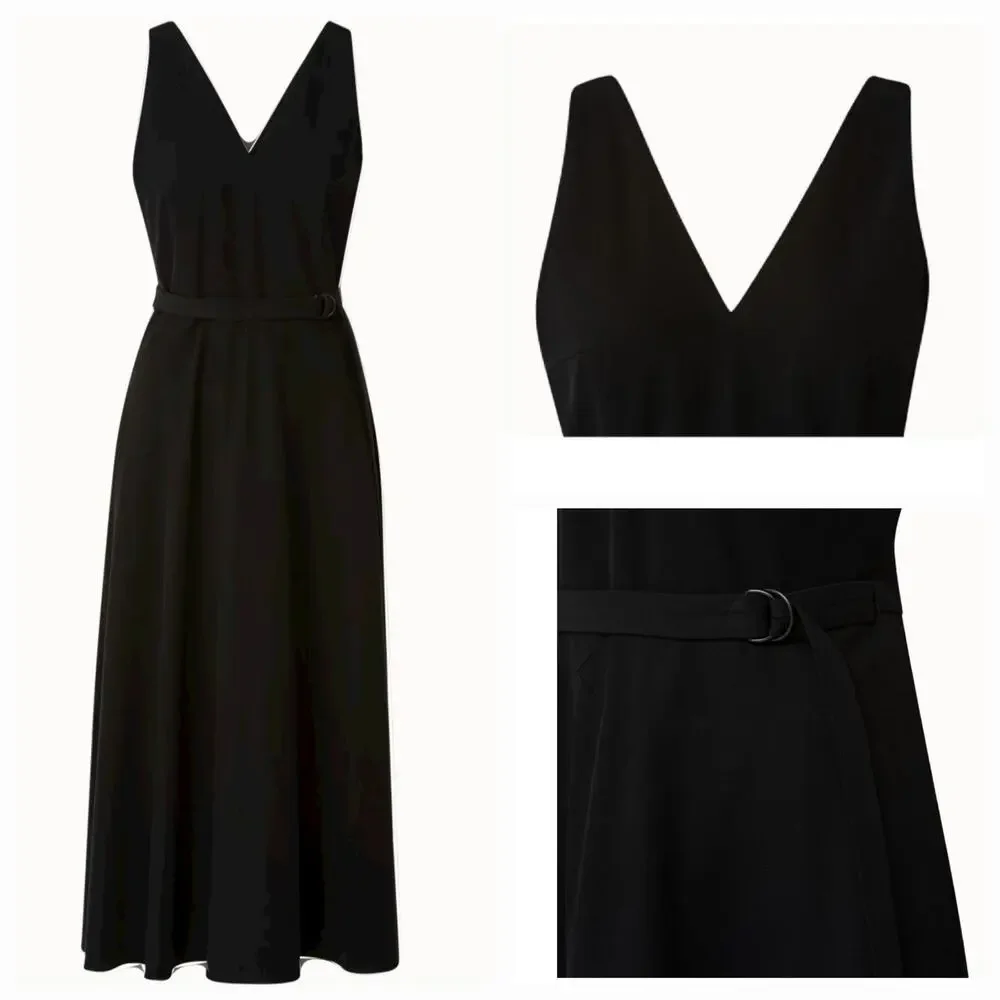 AKRIS PUNTO D-RING BELTED V-NECK MIDI WRAP DRESS, SIZE 10 - Picture 8 of 8